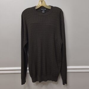 Bobby Chan Men''s Silk Cotton Blend Pullover Crew Neck Sweater Brown Size Large